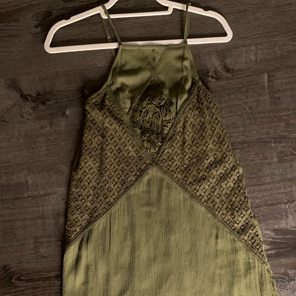 XHILARATION OLIVE GREEN HALTER DRESS